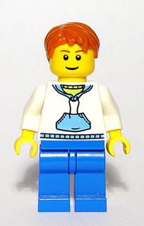 LEGO Minifigure-White Hoodie with Blue Pockets, Blue Legs, Dark Orange Short Tousled Hair-Town / City-TWN099-Creative Brick Builders